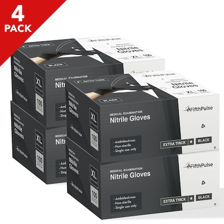 Fifthpulse Disposable Gloves, 4.5 ml Palm, Nitrile, Powder-Free, XL, 400 PK FP-FMN100442-4A